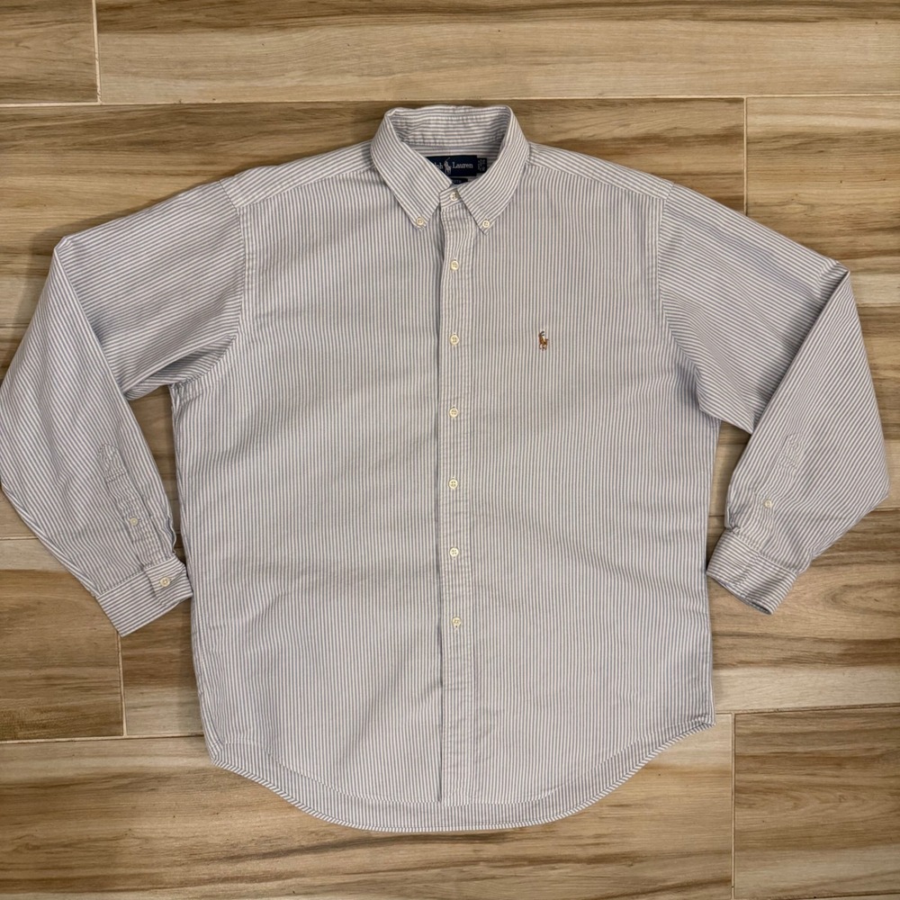 Ralph Lauren Yarmouth Mens 16-35 Blue White Striped Oxford Button Down Shirt